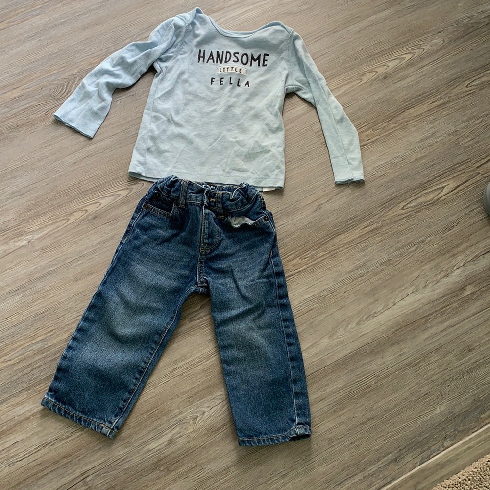 Baby boy denim jeans and a long sleeve shirt
